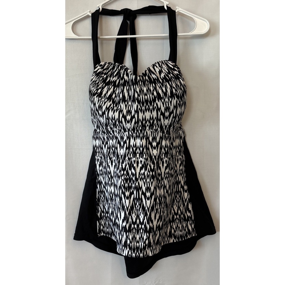Catalina Black and White Printed One-Piece Tankini Tank Swimdress Swim Siut
